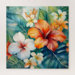 Watercolor Hawaiian Garden Tropical Hibiscus Jigsaw Puzzle