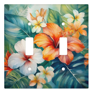 Watercolor Hawaiian Garden Tropical Hibiscus Light Switch Cover