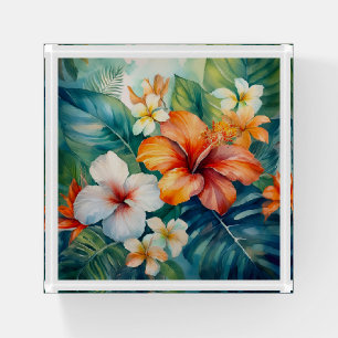 Watercolor Hawaiian Garden Tropical Hibiscus Paperweight