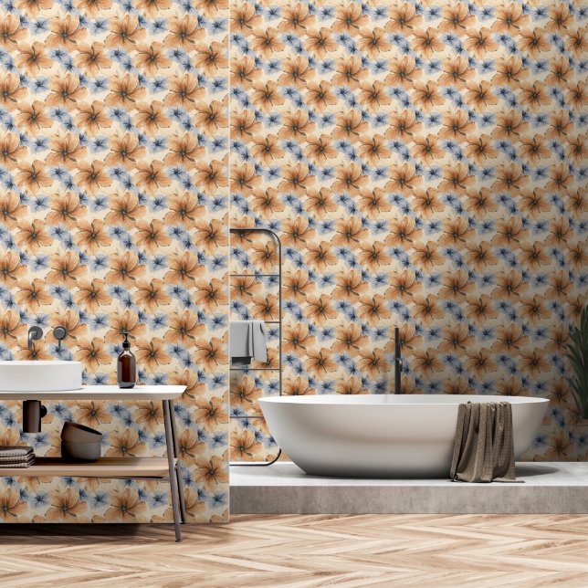 Watercolor Hawaiian Hibiscus Wallpaper (Bathroom)