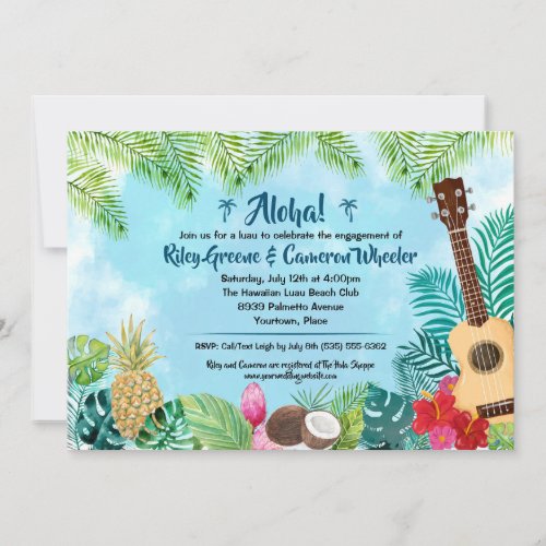 Watercolor Hawaiian Luau Party Invitation