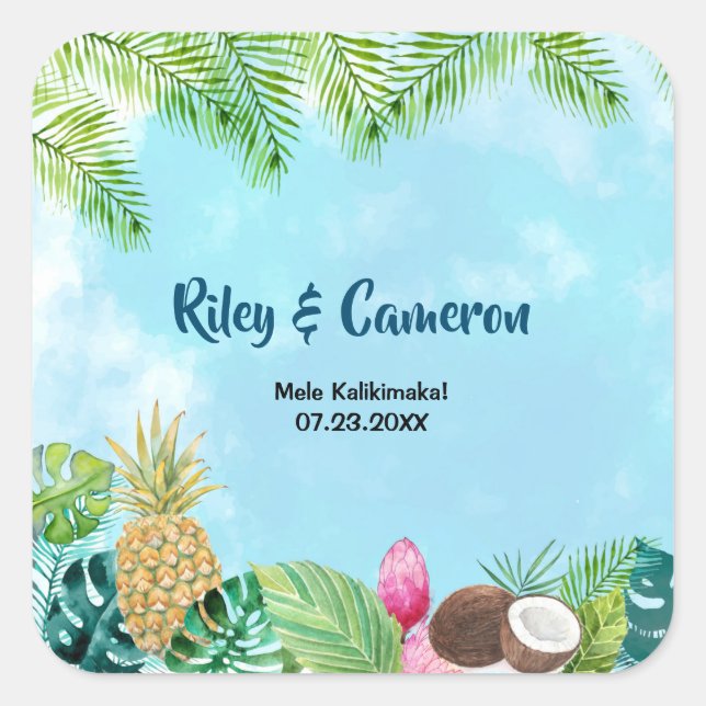 Watercolor Hawaiian Luau Party Thank You Square Sticker (Front)
