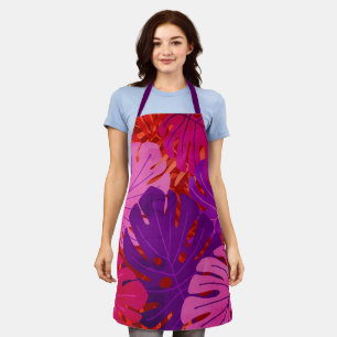 Watercolor Hawaiian Monstera Leaf Tropical - Red Apron