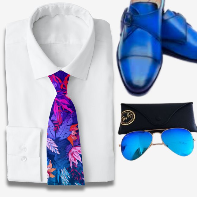 Watercolor Hawaiian pattern Blue Neck Tie (Creator Uploaded)