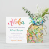 Watercolor Hawaiian Pineapple Aloha Baby Shower Invitation (Standing Front)