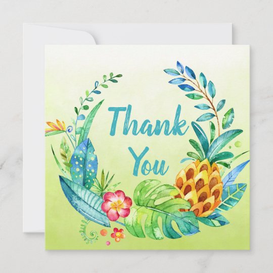 Watercolor Hawaiian Tropical Pineapple Wreath Thank You Card | Zazzle.com