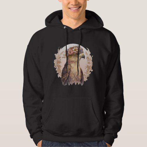 Watercolor Hawk Bird Of Prey Flower Crown Floral B Hoodie