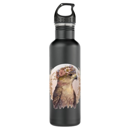 Watercolor Hawk Bird Of Prey Flower Crown Floral B Stainless Steel Water Bottle