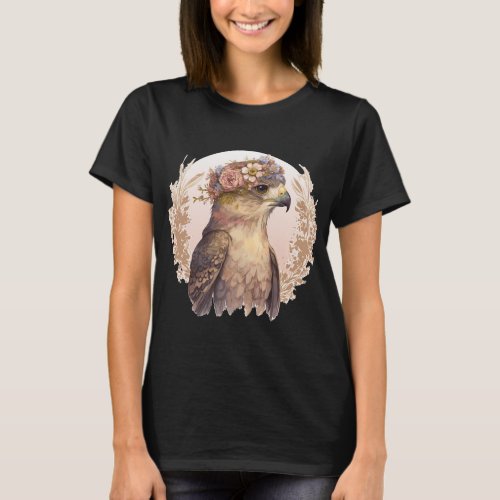 Watercolor Hawk Bird Of Prey Flower Crown Floral B T_Shirt