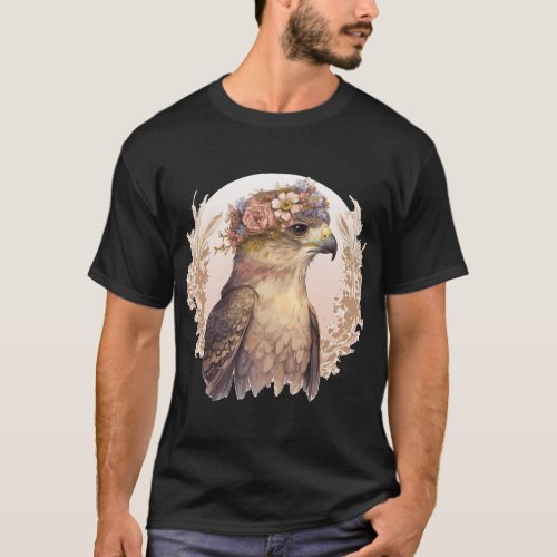 Watercolor Hawk Bird Of Prey Flower Crown Floral B T_Shirt