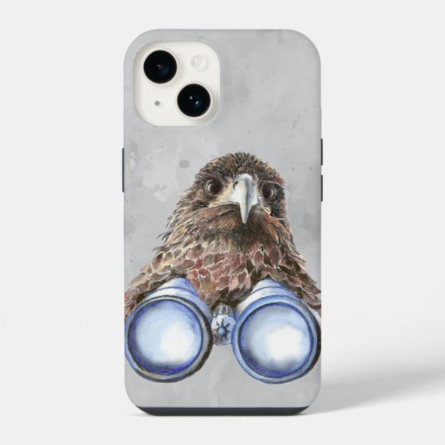 Watercolor Hawk Birdwatching Bird Watcher Fun iPhone Case (Back)