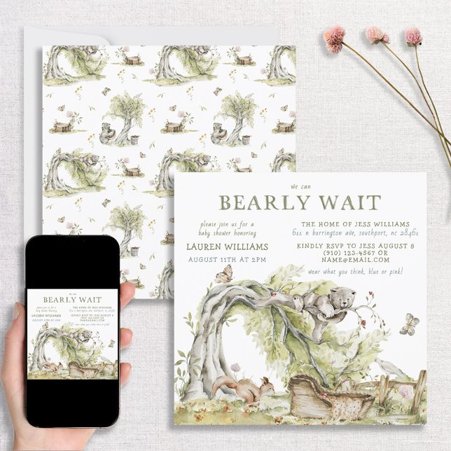 Watercolor He or She Bear Gender Reveal Invitation (Creator Uploaded)