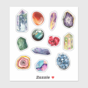Watercolor Healing Crystals Sticker Sheet