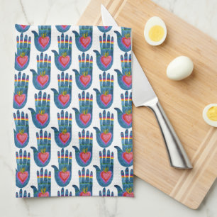Watercolor Healing Hand Heart Rainbow Pattern Kitchen Towel
