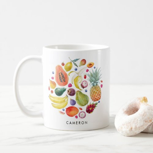 Watercolor Healthy Fruits Cluster Custom Coffee Mug