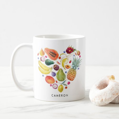 Watercolor Healthy Fruits Heart Cluster Custom Coffee Mug