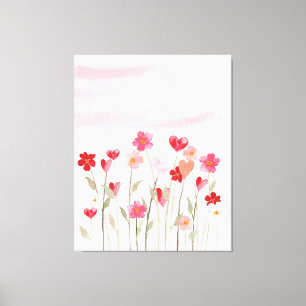 Watercolor Heart and Flowers  Canvas Print