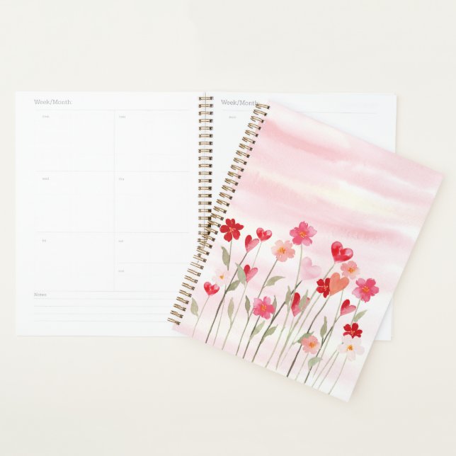 Watercolor Heart and Flowers   Planner (Display)