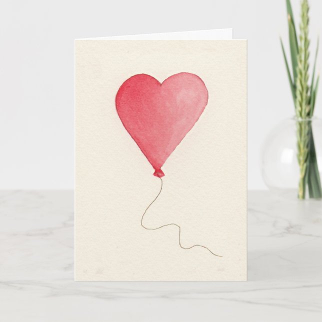 Watercolor Heart Balloon Valentine's Day Card (Front)