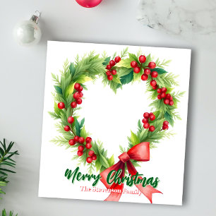 Watercolor Heart Berry Wreath Family Christmas Notepad