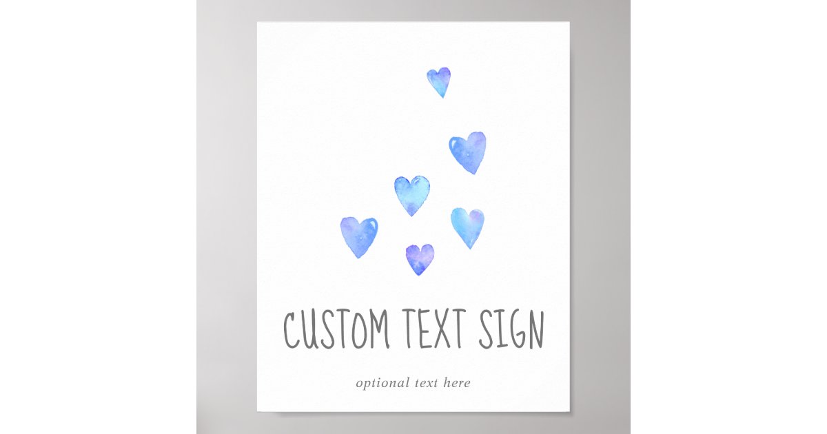 Watercolor Heart Boy Baby Shower Custom Text Sign | Zazzle
