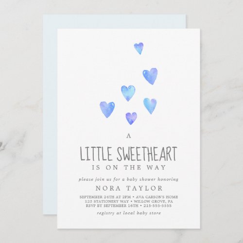 Watercolor Heart Boy Little Sweetheart Baby Shower Invitation