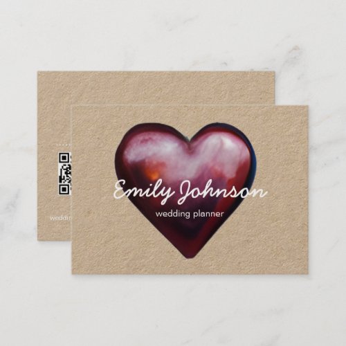 Watercolor heart burgundy business card
