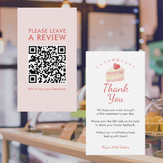 Watercolor Heart Cake Leave a Review QR Code Business Card