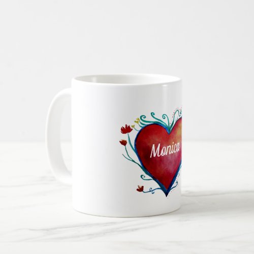 Watercolor Heart Custom Name Coffee Mug