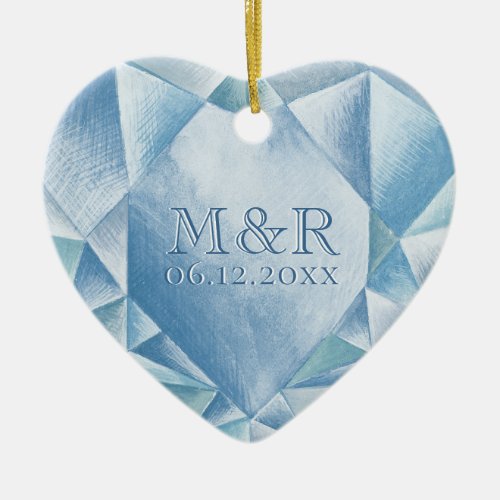 Watercolor Heart Diamond 60th Marriage Anniversary Ceramic Ornament