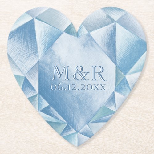 Watercolor Heart Diamond 60th Marriage Anniversary Paper Coaster