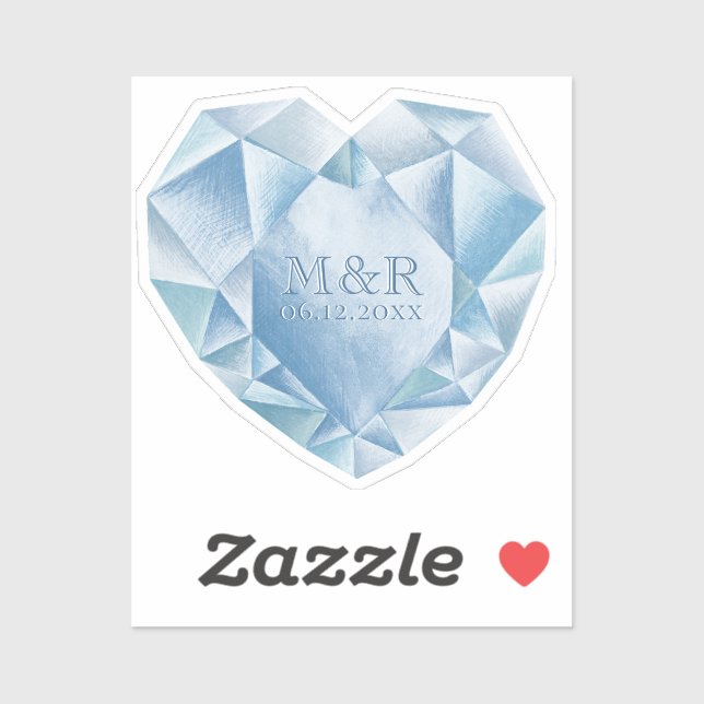 Watercolor Heart Diamond 60th Marriage Anniversary Sticker (Sheet)