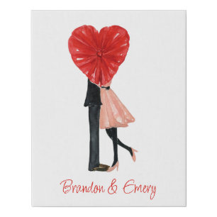 Watercolor Heart Fashion Girl Couple Faux Canvas Print