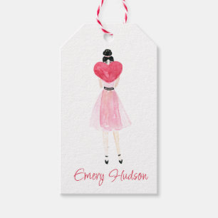 Watercolor Heart Fashion Girl Gift Tags