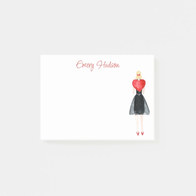 Watercolor Heart Fashion Girl Notes (Front)