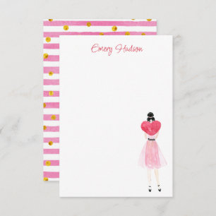 Watercolor Heart Fashion Girl Thank You Card