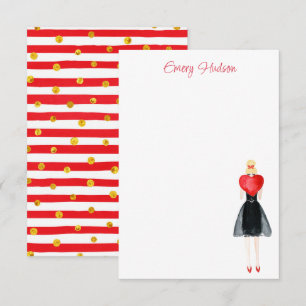 Watercolor Heart Fashion Girl Thank You Card