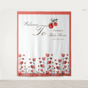Watercolor Heart Floral Cherry On Top Baby Shower Tapestry