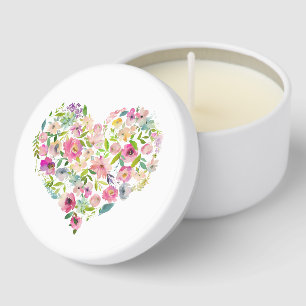 Watercolor Heart Floral Sweet Pink Love Fun Mini Candle Favors
