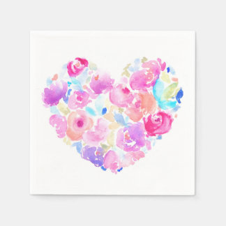 Watercolor Heart. Flower Heart Paper Napkins