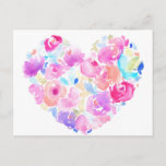 Watercolor Heart. Flower Heart Postcard