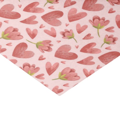 Watercolor Heart Flower Pattern Valentines Day Tissue Paper
