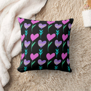 Watercolor Heart Flower Patterned Valentines Throw Pillow