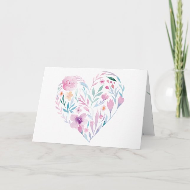 Watercolor Heart Flowers Valentine's Day Card (Front)