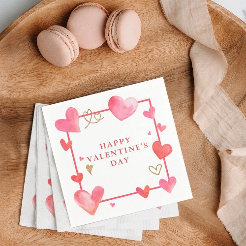 Watercolor Heart Frame Valentines Napkins