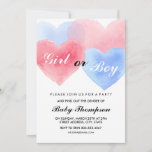 Watercolor Heart Gender Reveal Invitations at Zazzle