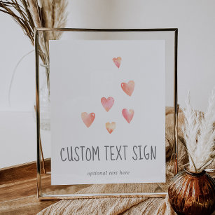 Watercolor Heart Girl Baby Shower Custom Text Sign