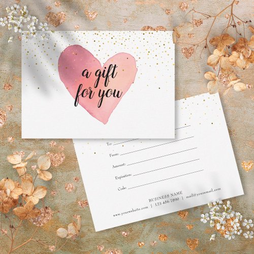 Watercolor Heart Gold Sprinkles Gift Certificate