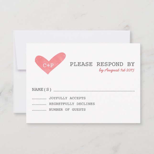 Watercolor Heart Handwritten Wedding RSVP Card (Front)