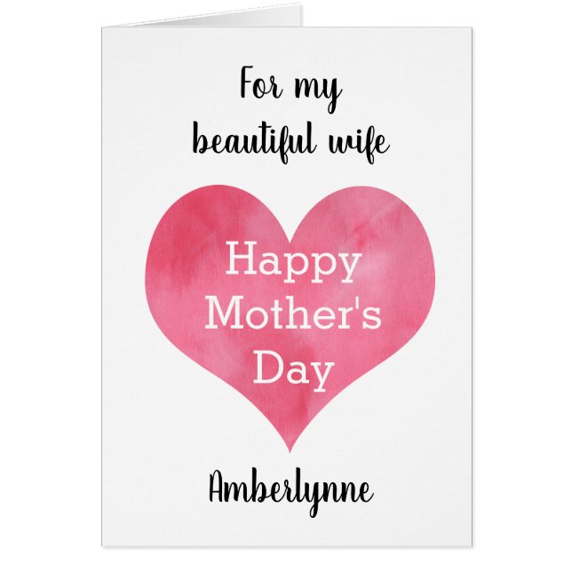 Watercolor Heart Happy Mothers Day for Wife (Front)